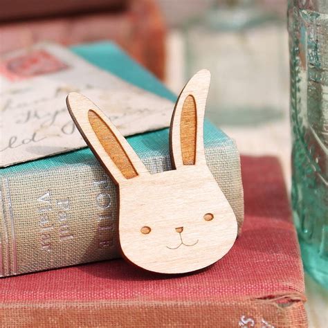 Wooden Bunny Rabbit Brooch By Ginger Pickle