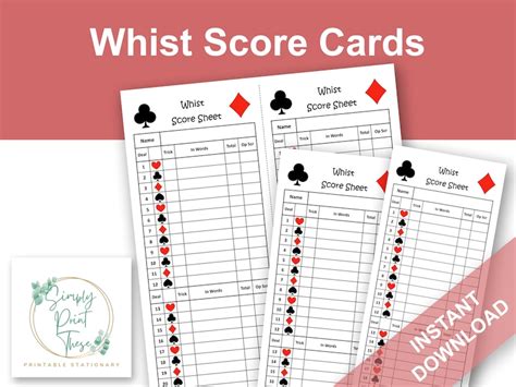 Printable Whist Score Sheets To Record Your Whist Card Games Etsy