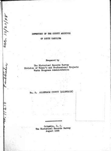 Inventory Of The County Archives Of South Carolina No 3 Allendale