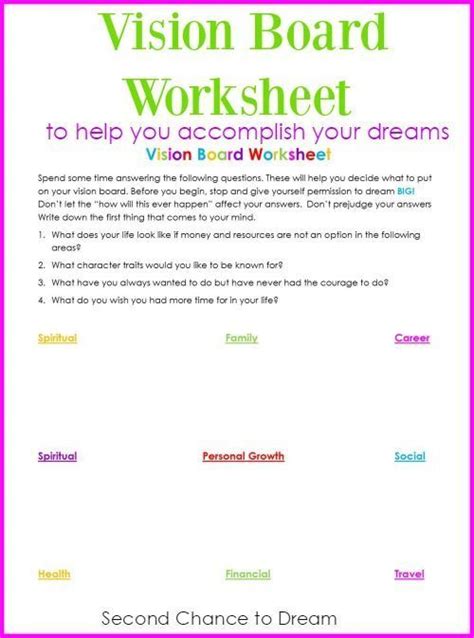 Printable Vision Board Worksheet Pdf