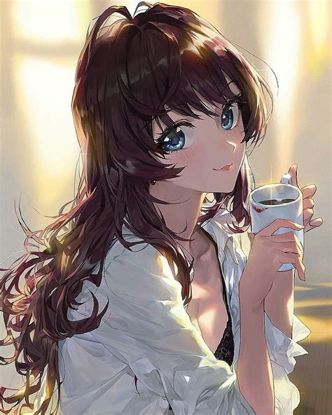 Pin Di Anime Cute Anime Girl Drinking Coffee Wallpaper Ponsel HD Pxfuel