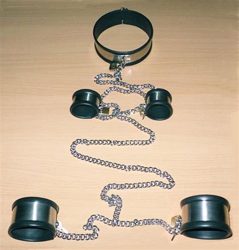 3 Piece Sets Stainless Steel Bondage Chain Neck Collar Wrist Handcuffs