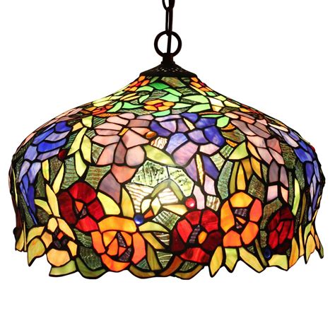 Bieye L10557 Wisteria And Rose Flowers Tiffany Style Stained Glass Ceiling Pendant Fixture With