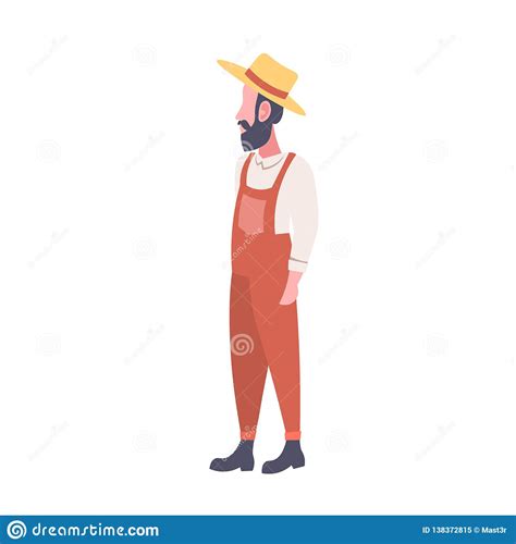 Bearded Farmer Wearing Uniform And Hat Country Man