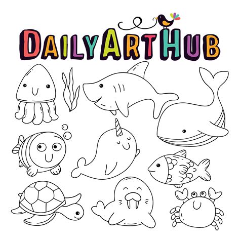 Sea Creatures Drawing Clip Art Set Daily Art Hub Free Clip Art Everyday