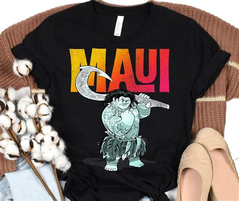 Disney Moana Maui Gradient Text Tough Pose Portrait T Shirt Etsy