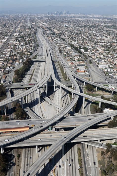 Aerial Image Los Angeles Traffic Flow At The Intersection Motorway