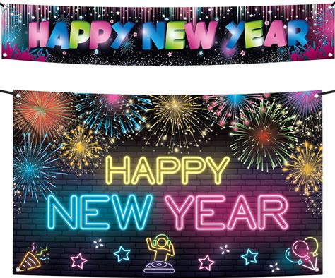 Xtralarge Neon Happy New Year Banner Pack Of 2