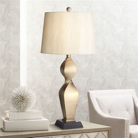 Possini Euro Design Modern Table Lamp Gold Twist Base Tapered Drum