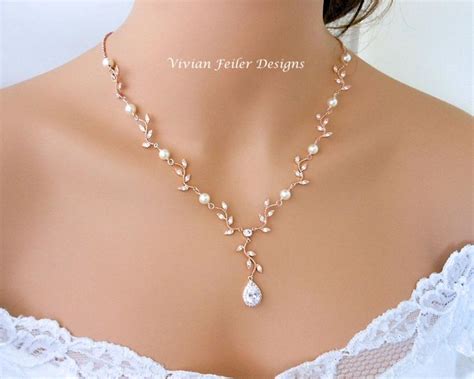 Buy Wedding Necklace Pearl Rose Gold Y Bridal Vine Leaf Backdrop Online