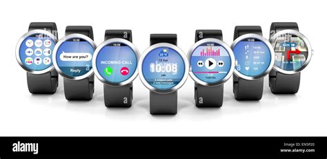 Group Of Smart Watches With Different Apps Stock Photo Alamy