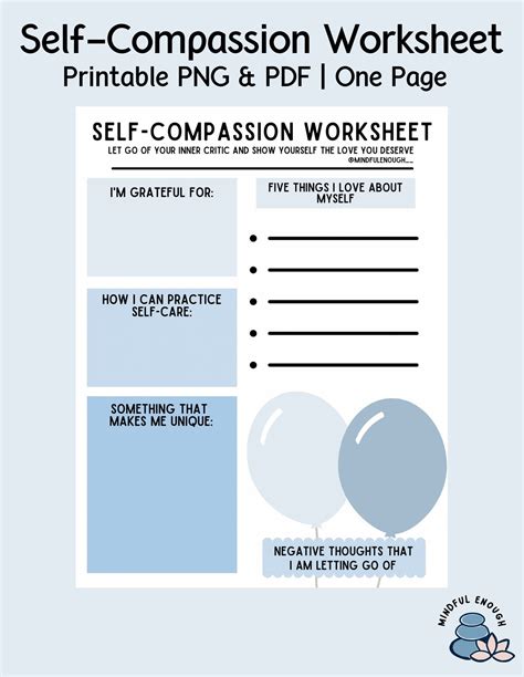 Printable Self Compassion Worksheet Self Love Journal Printable Pdf Png