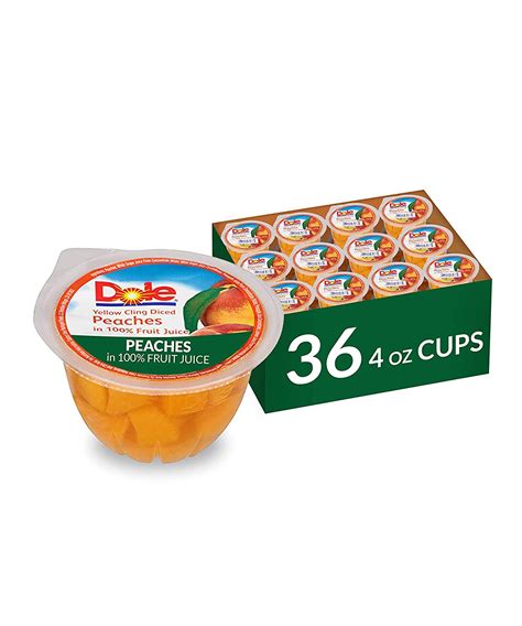 Dole Fruit Bowls Diced Peaches In 100 Fruit Juice 4 Ounce 36 Cups