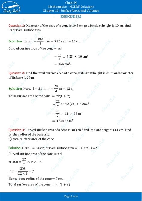 Ncert Solutions For Class 9 Maths Chapter 13 Surface Areas And Volumes