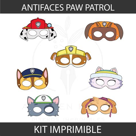 Kit Imprimible Antifaces Paw Patrol Antifaz Máscara Patrulla Canina