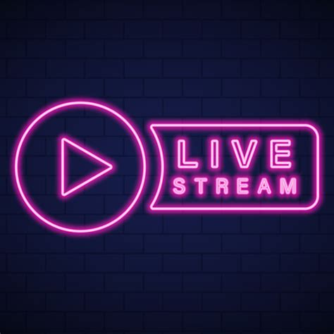 Live Stream Neon Sign On Wall Brick Background Online Broadcast Night