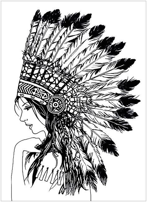 Beautiful Indian Woman Native American Adult Coloring Pages