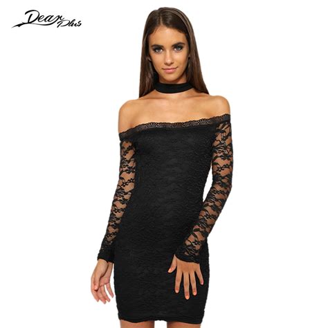 Sexy Lace Dress 2017 Women Long Sleeve Strapless Bodycon Party Dresses