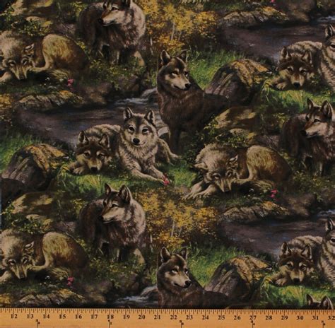 Cotton Lazy Afternoon Wolf Wolves Nature Animals Wildlife Cotton Fabric