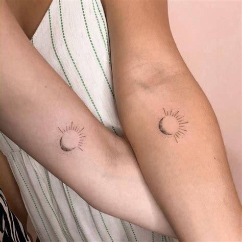 Best Friends Matching Sun And Moon Tattoo Sun Tattoo Small Moon Sun Tattoo Sun Tattoos Subtle