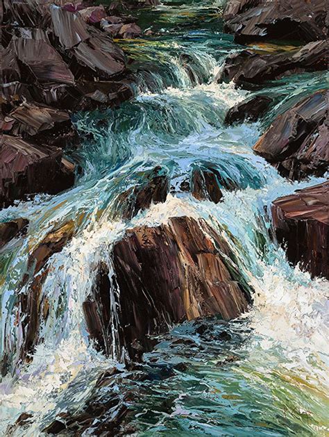 Cascade Waterfall By Patricia Clayton Oil ~ 40 X 30 Waterfall Art