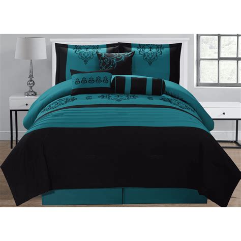 Heba 8pc Comforter Set Extra Soft Oversized Embroidered Bedding Teal