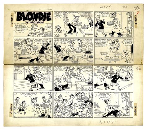 Lot Detail Chic Young Hand Drawn Blondie Sunday Comic Strip From