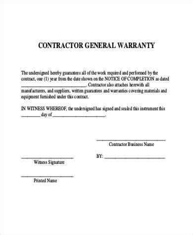 year builders warranty templatecontractor warranty