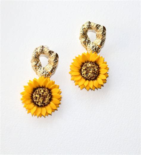 Sunflower Earrings Sunflower Stud Statement Earrings Polymer Etsy