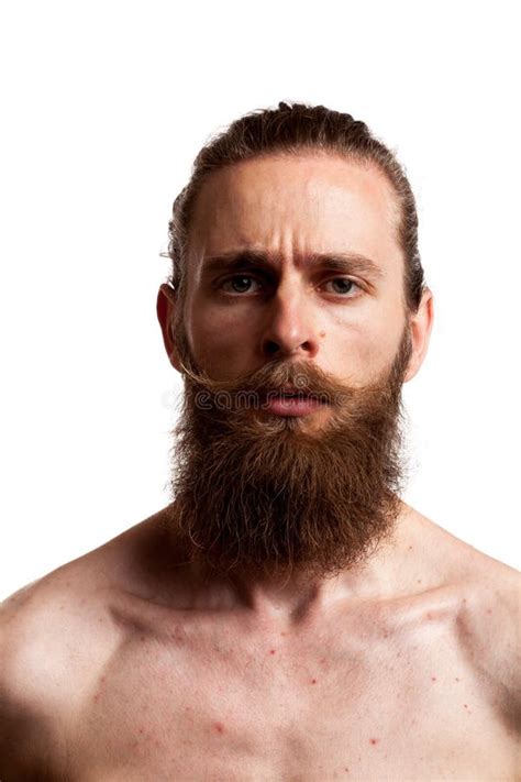 Cool Hipster Guy With Long Beard Over White Background Stock Photo