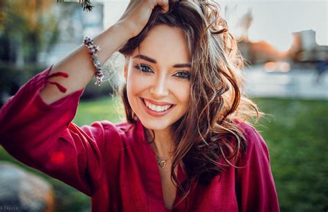 Wallpaper Face Women Model Depth Of Field Red Necklace Smiling