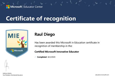 Certified Microsoft Innovative Educator Mie ‍ Raúl Diego