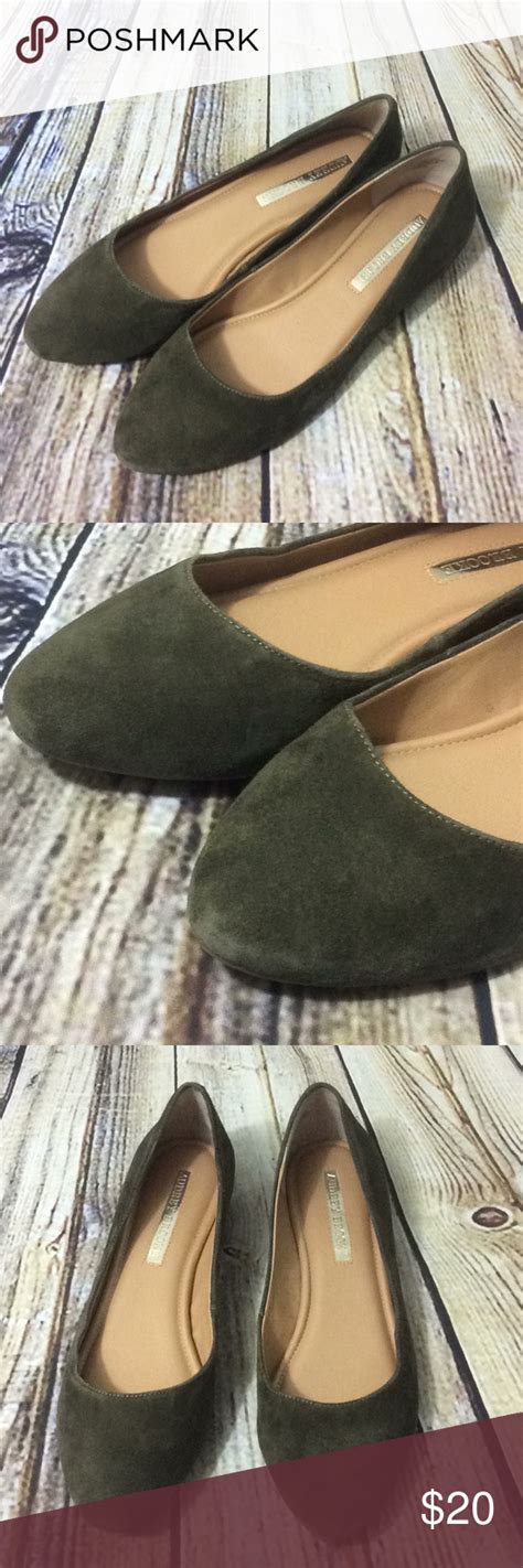 Womens Olive Green Suede Flats 10 Green Suede Suede Flats Suede