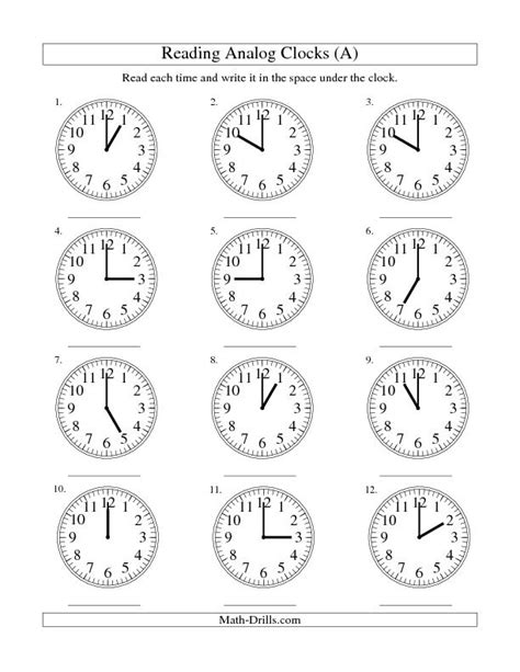 Reading Time on an Analog Clock in One Hour Intervals (A) Measurement