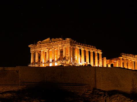 Grecee Europe The Parthenon Illuminated At Night
