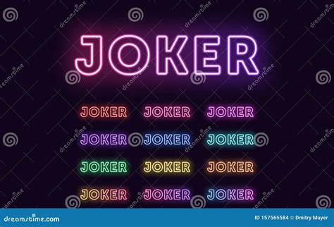 Neon Text Joker Expressive Title Glowing Word Joker Stock Vector