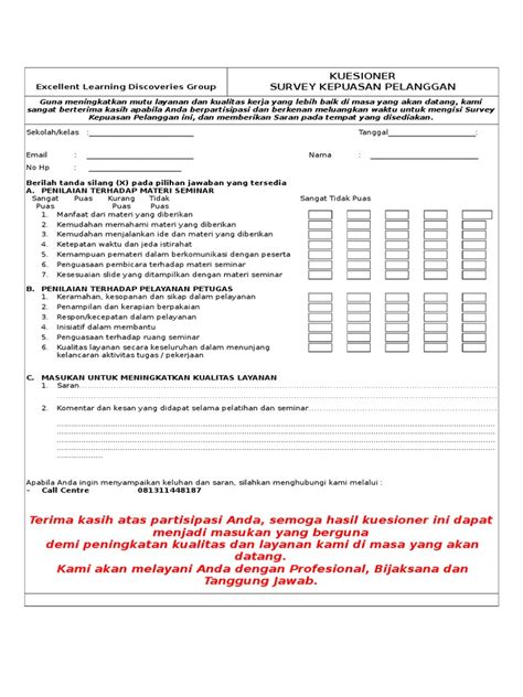 68335797 Form Survey Kepuasan Pelanggan