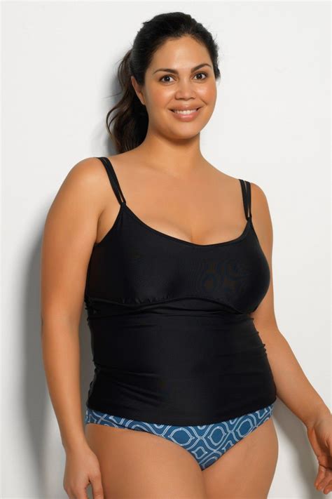 Plus Size Black Sos Underwire Tankini Solid Black Hapari Swimwear