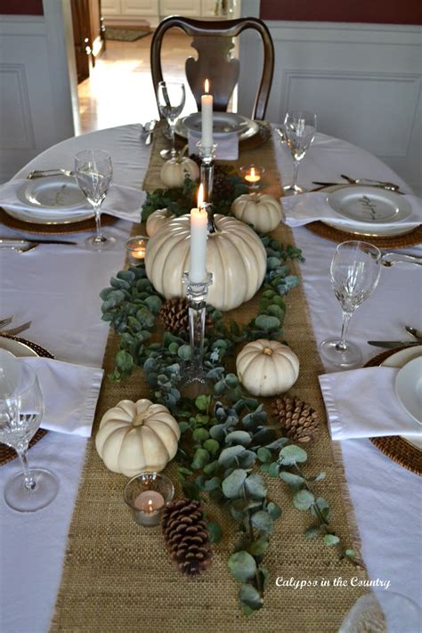 Elegant Thanksgiving Table Setting With White Pumpkins Calypso In The