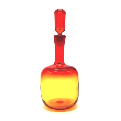 Blenko Glass Decanter Amberina Tangerine Mid Century Glass Etsy Blenko Glass Glass Bottle