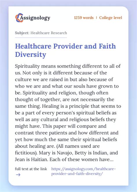 Healthcare Provider And Faith Diversity Healthcare Essay Example