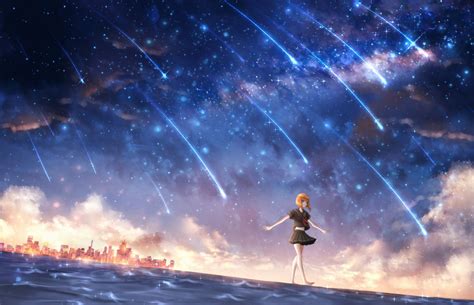 Anime 3300x2130 Anime Anime Girls Starry Night Starry Night Painting