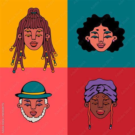 Four Face Portraits Of Queer Group Of People Stock Vector Adobe Stock