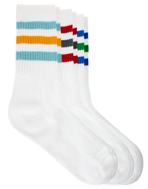 Asos 3 Pack Stripe Sports Socks In White For Men Lyst