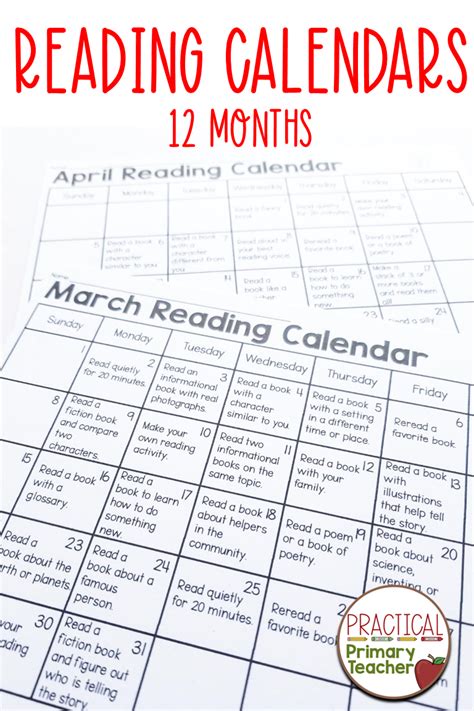 Reading Calendars Reading Calendars Reading Homework Homework Calendar