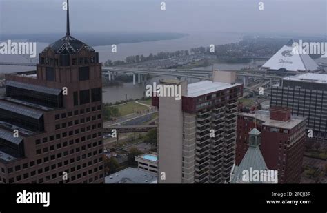 An Aerial View Of Downtown Memphis On The Mississippi River Tennessee