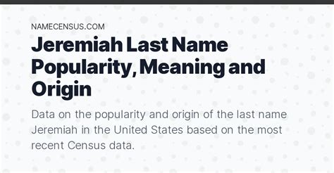 Jeremiah Last Name Popularity Meaning And Origin