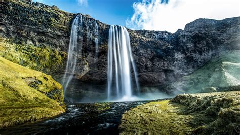 Download 1366x768 Wallpaper Seljalandsfoss Waterfall Stream