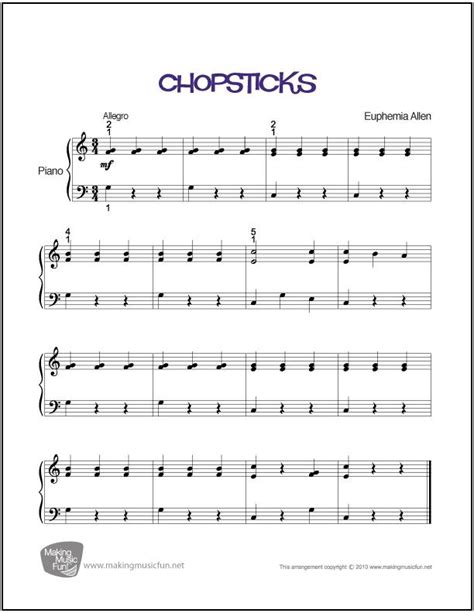 Free sheet piano music in pdf and midi, video and tutorials online. Level 1 Beginner Simple Easy Sheet Music 49 Chopsticks in 2020 | Easy sheet music, Easy piano ...