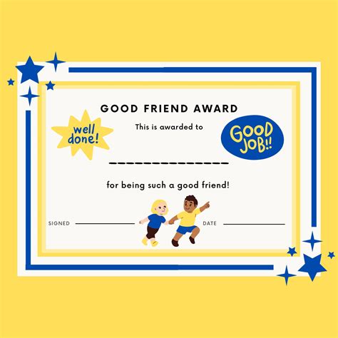 Good Friend Certificate Friendship Certificate School Friend
